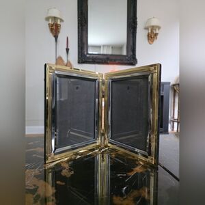 Vintage Two 5x7 Bi-Fold Frame Photo Picture Polished Brass Silver Hinged